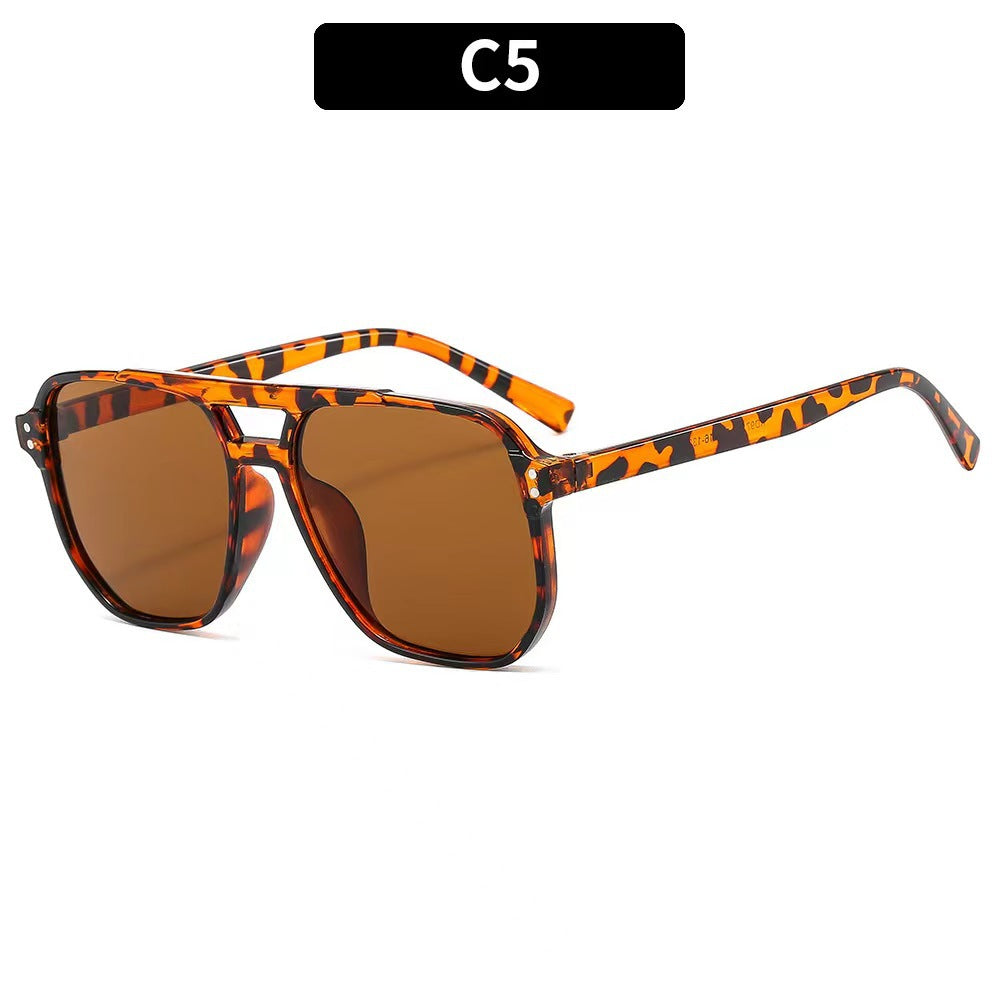 Wholesale Square frame sunglasses UV protection retro marine lenses double beam rice nail aviator sunglasses